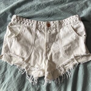 White Distressed Jean Shorts with Frayed Hem